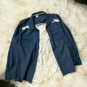 Blue Button Up with Lace Back